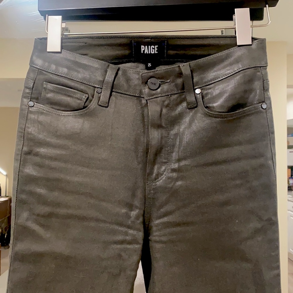 Paige Olive Green Wax Coated Jeans